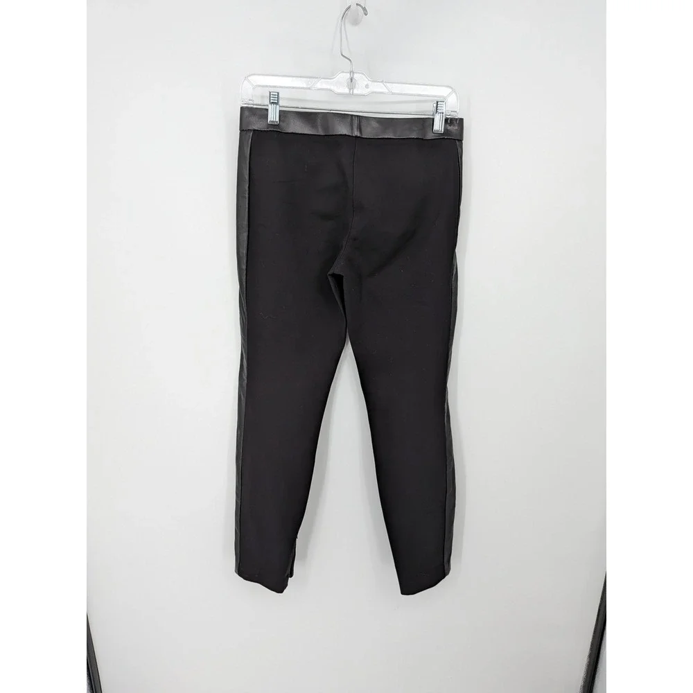 Tory‎ Burch Pants Women XS Black Faux Leather Trim Ankle Zip Ponte Office Moto
